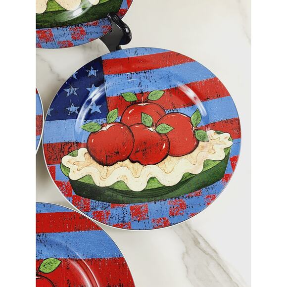 Sakura American As Apple Pie Salad Plate 8 1/4" Flag Dinnerware Stoneware x4 - Picture 4 of 13